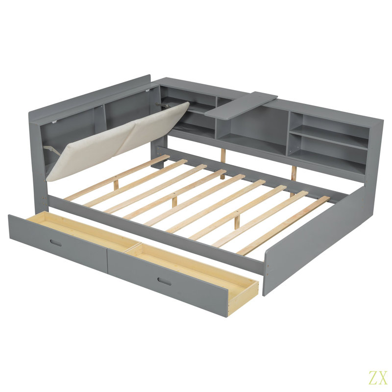 Latitude Run® Wood Full Size Platform Bed With Storage Headboard